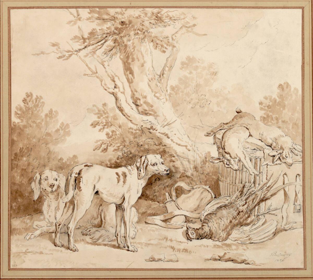 Jean-Baptiste Oudry, Zwei Hunde mit erlegtem Wild nach der Jagd, Inv. Nr.: 12018