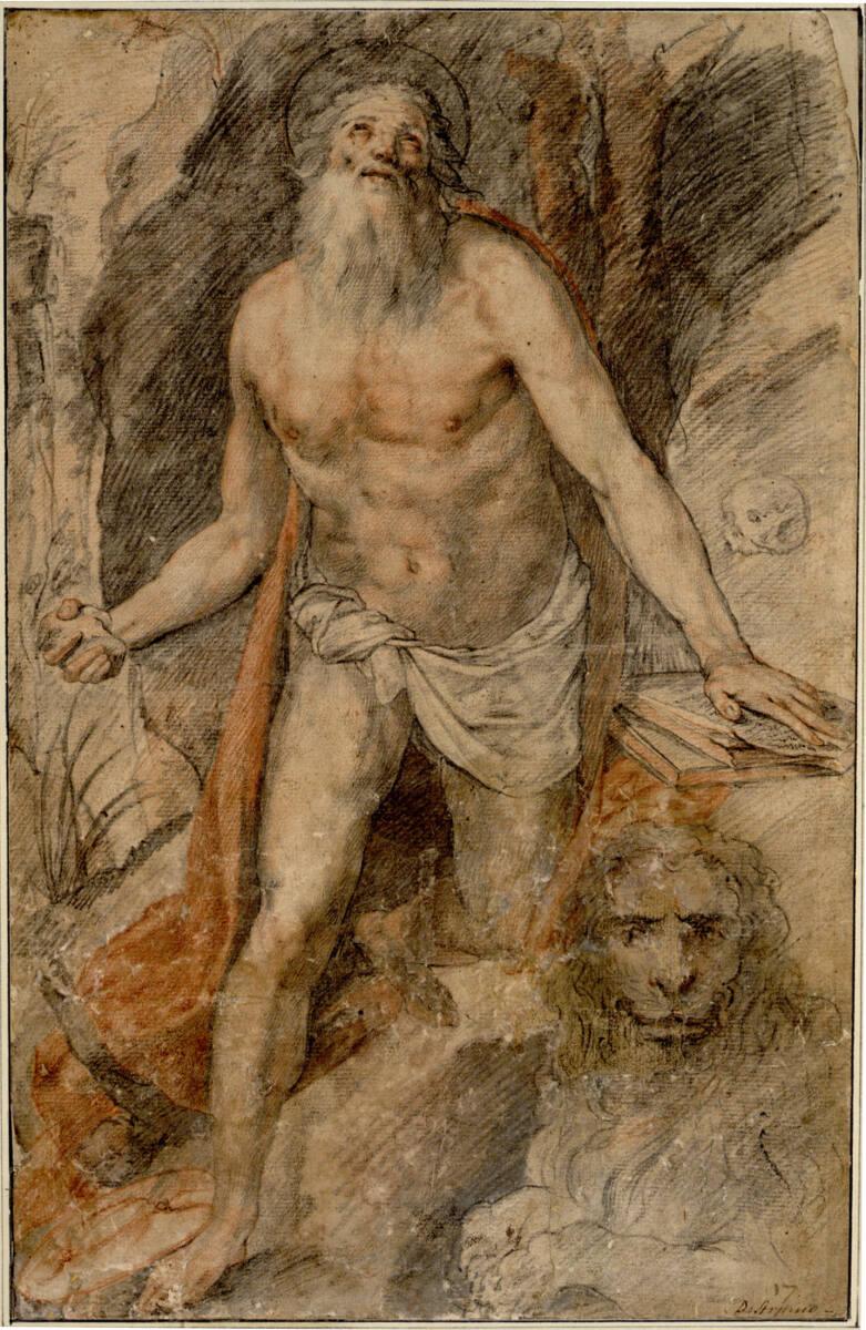 Giuseppe Cesari gen. Cavaliere d' Arpino, Der heilige Hieronymus als Büßer; rechts vorne der Lö…