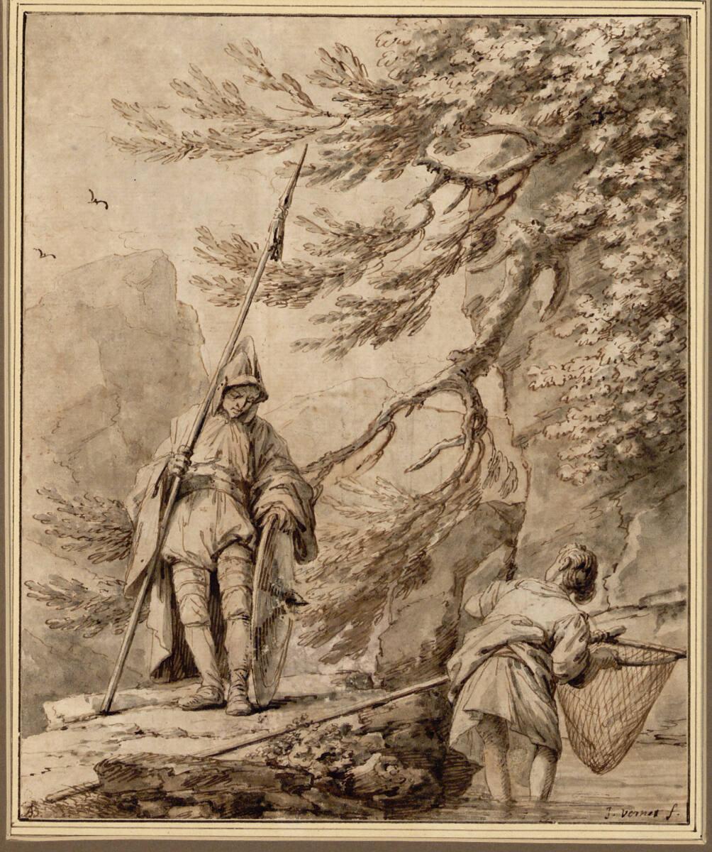 Claude-Joseph Vernet, Landschaft mit einem Soldaten und einer Fischerin, Inv. Nr.: 12275