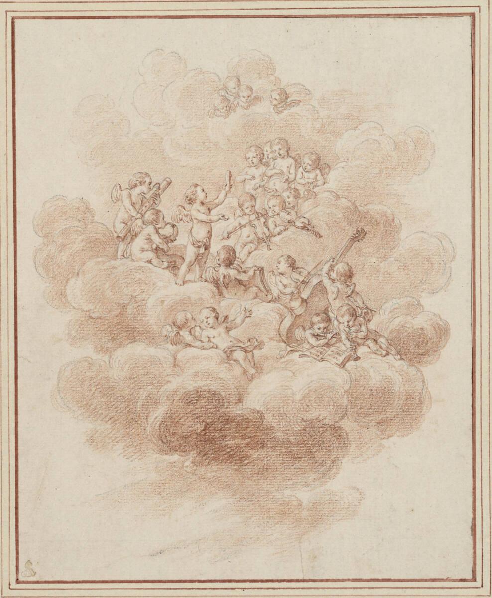 Charles Nicolas Cochin (der Jüngere), Auf Wolken musizierende Engel, Inv. Nr.: 12310