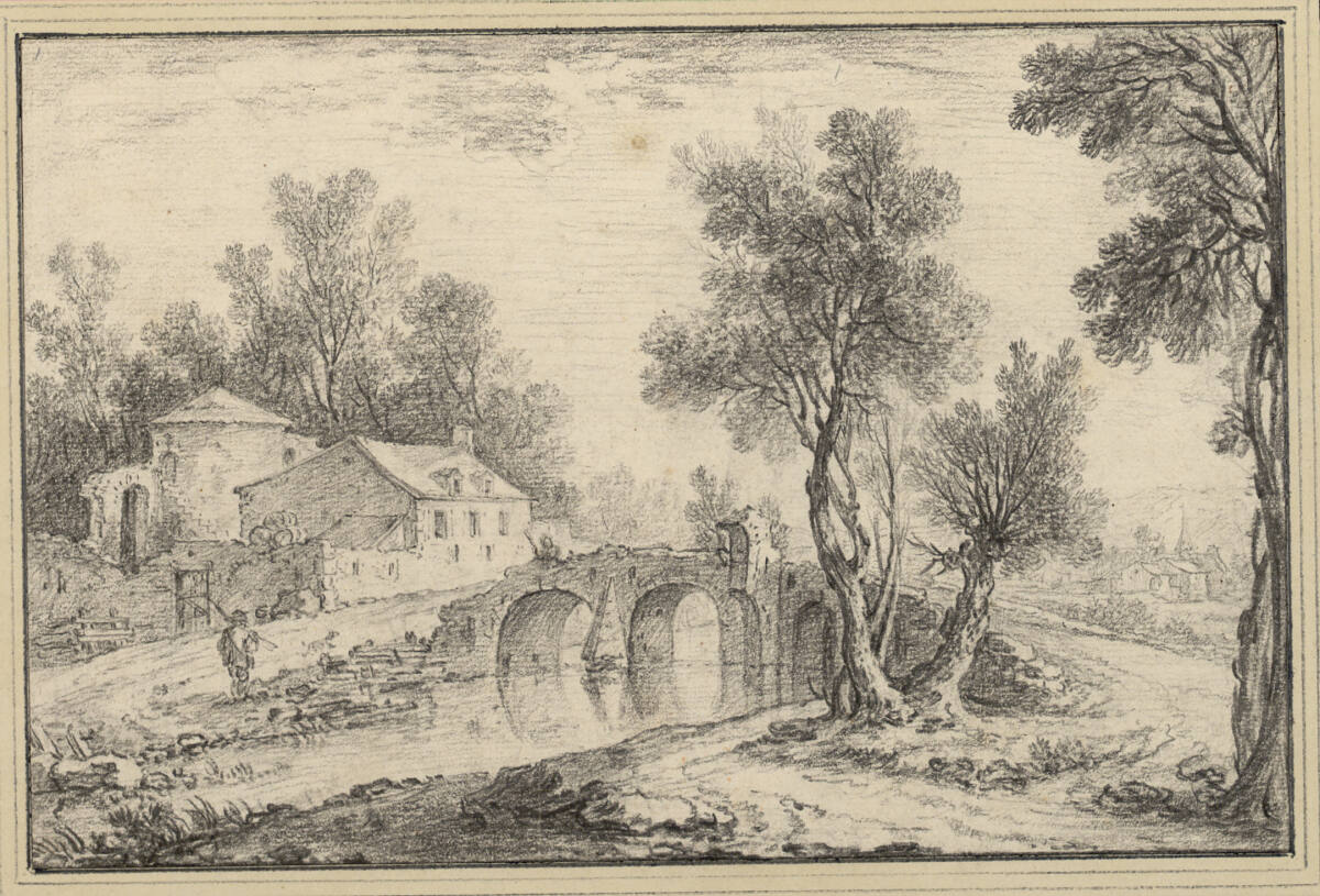 Landschaft mit Haus und Steinbrücke, Simon Mathurin Lantara