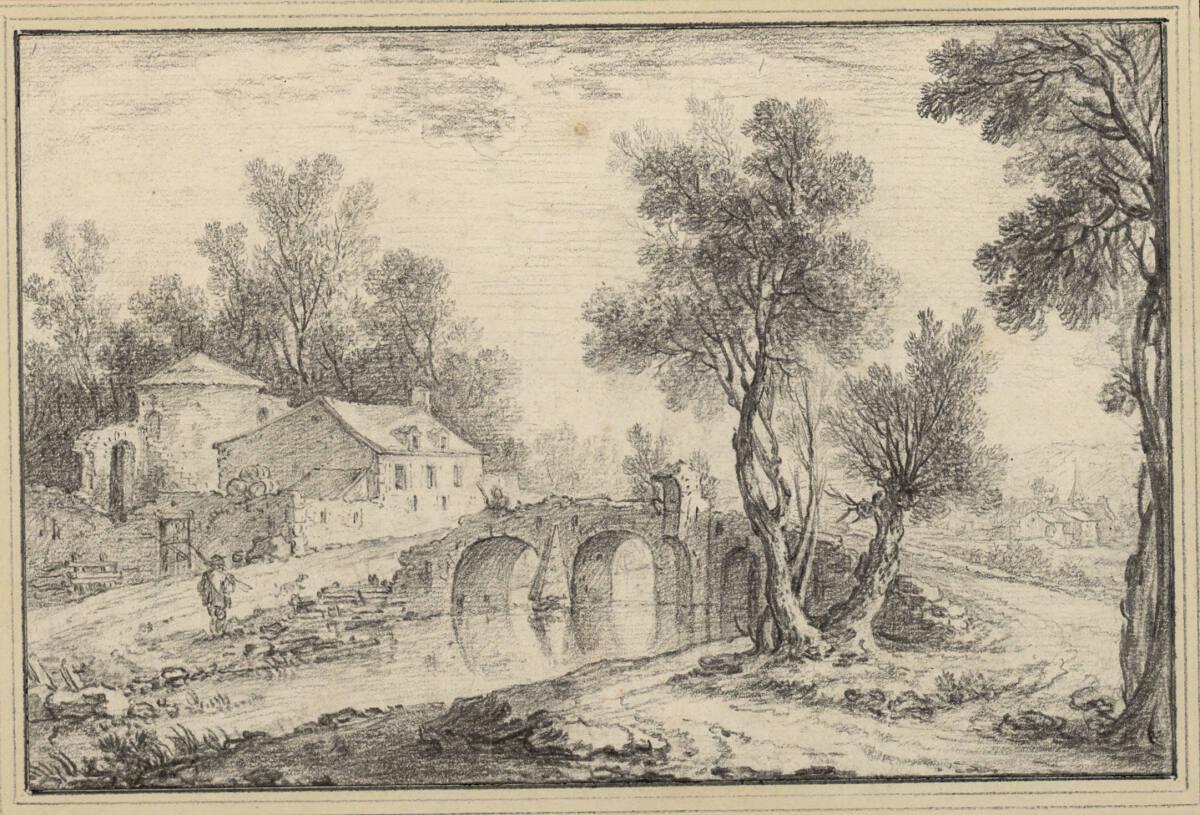 Simon Mathurin Lantara, Landschaft mit Haus und Steinbrücke, Inv. Nr.: 12336