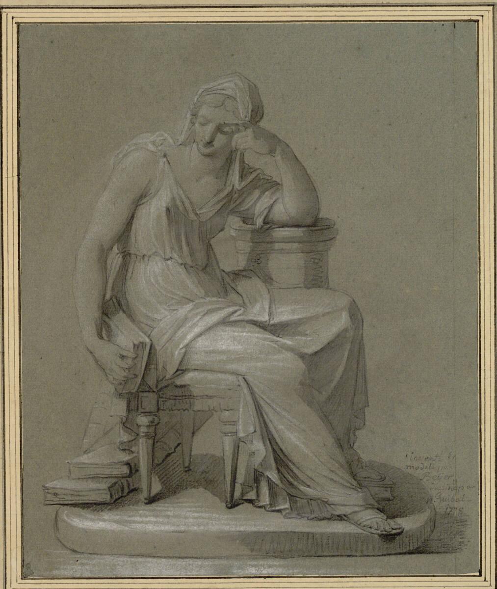 Nicolas Guibal, Sitzende Frau (Die Gelehrsamkeit ?) nach einem Porzellanmodell von Wilhelm Beye…