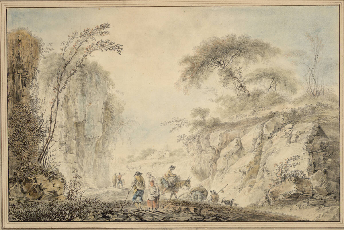 Felsige Landschaft mit Maultierkarawane, Jean-Baptiste Pillement, 1763