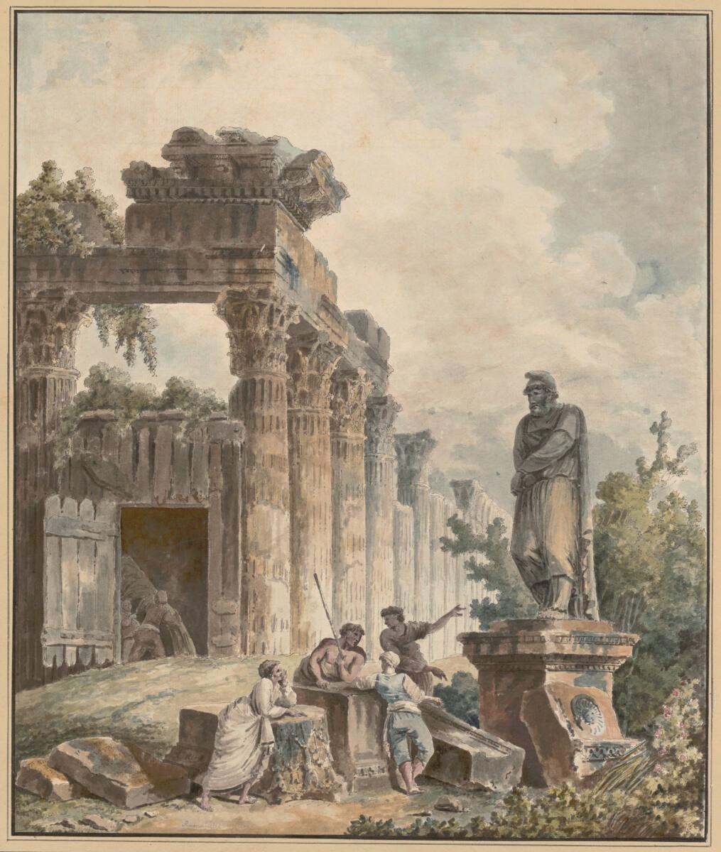 Hubert Robert, Tempelruine mit der Statue eines gefangenen Barbarenfürsten, Inv. Nr.: 12435