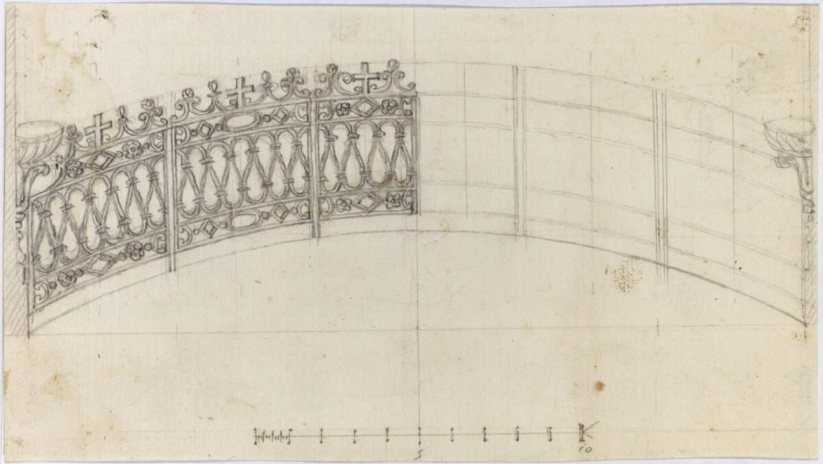 Rom, San Carlo alle Quattro Fontane, Entwurf für eine Balustrade innerhalb der Kirche; zwei Wei…