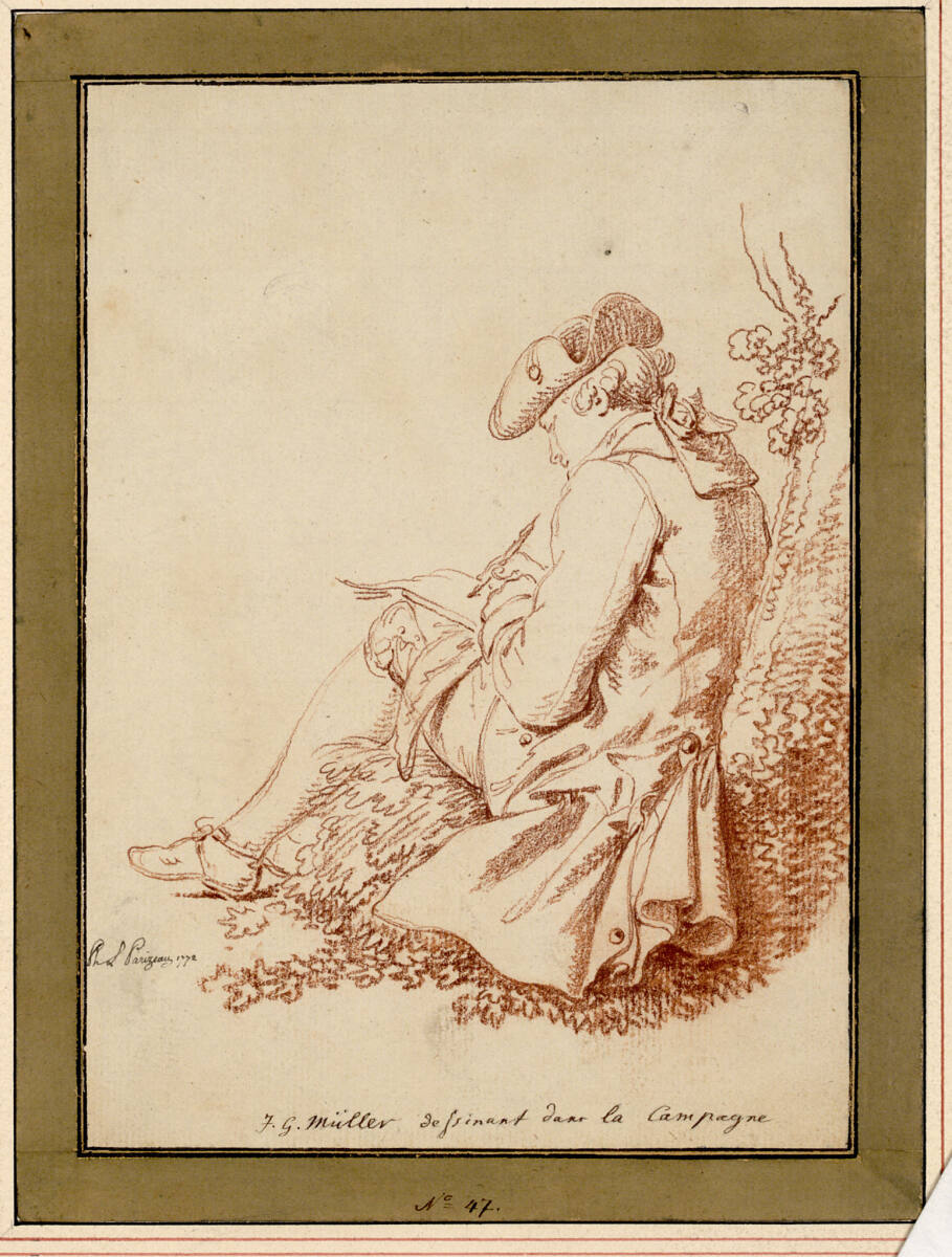 Jean Godard Müller beim Zeichnen, PhilippeLouisParizeau, 1772