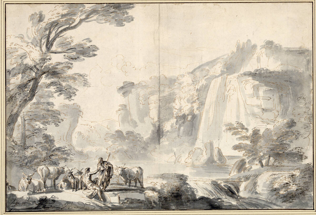 Landschaft mit Wasserfall und Herde, Jean-Baptiste Lallemand