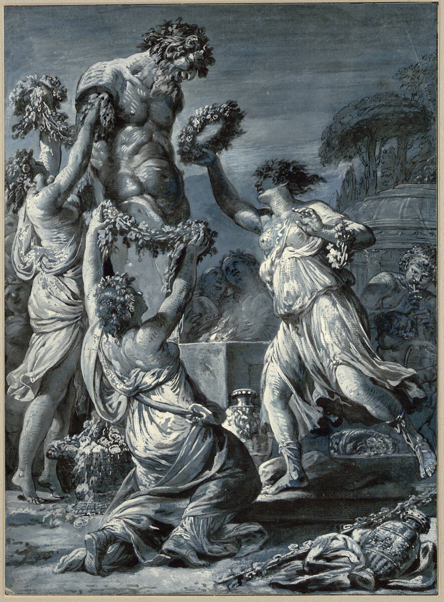 Bacchantinnen schmücken die Statue Pans, JeanBardin