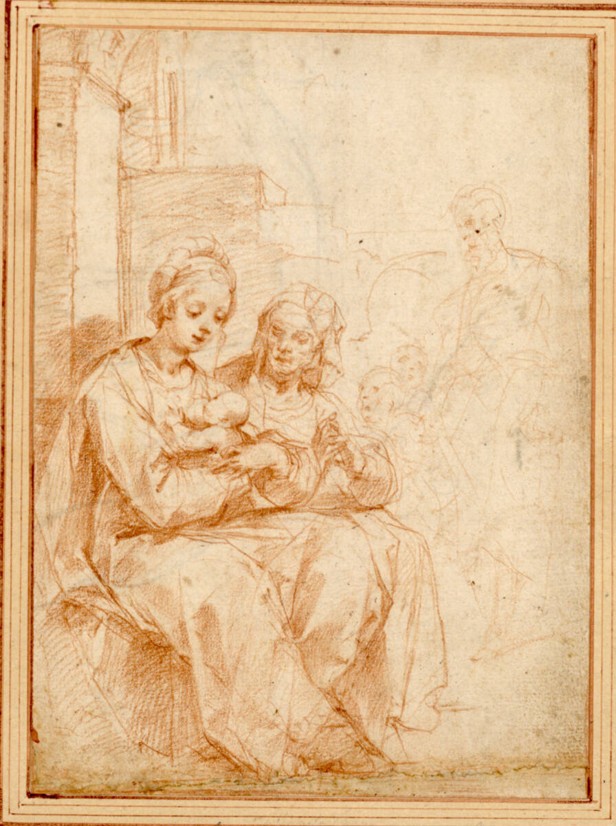 Die heilige Anna selbdritt. (Rechts hinten Andeutungen anderer Figuren der heiligen Sippe), Giuseppe Cesari