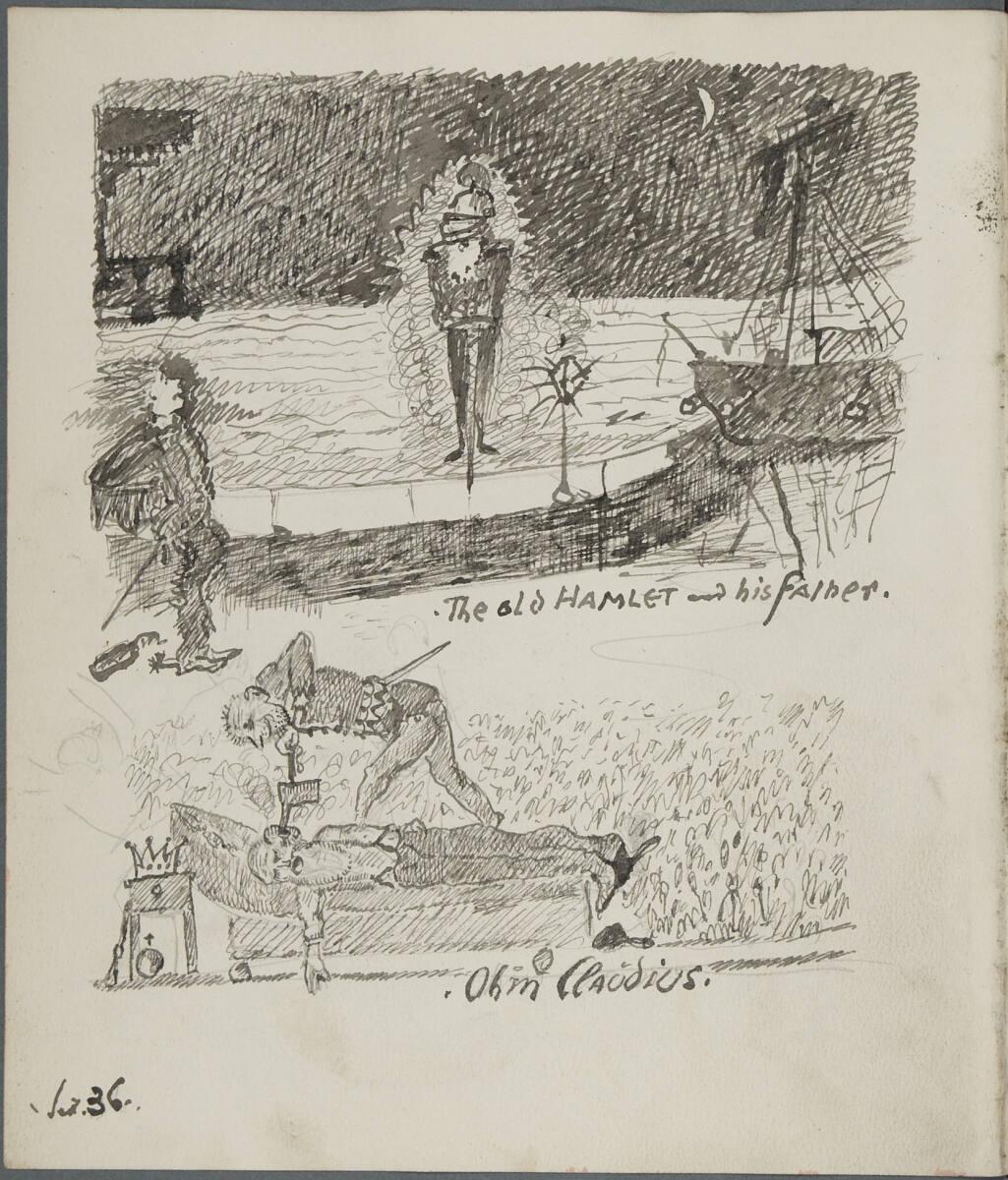 Oskar Laske, The old Hamlet and his Father. Ohm Claudius. Illustrationen, Inv. Nr.: 35007/6/36