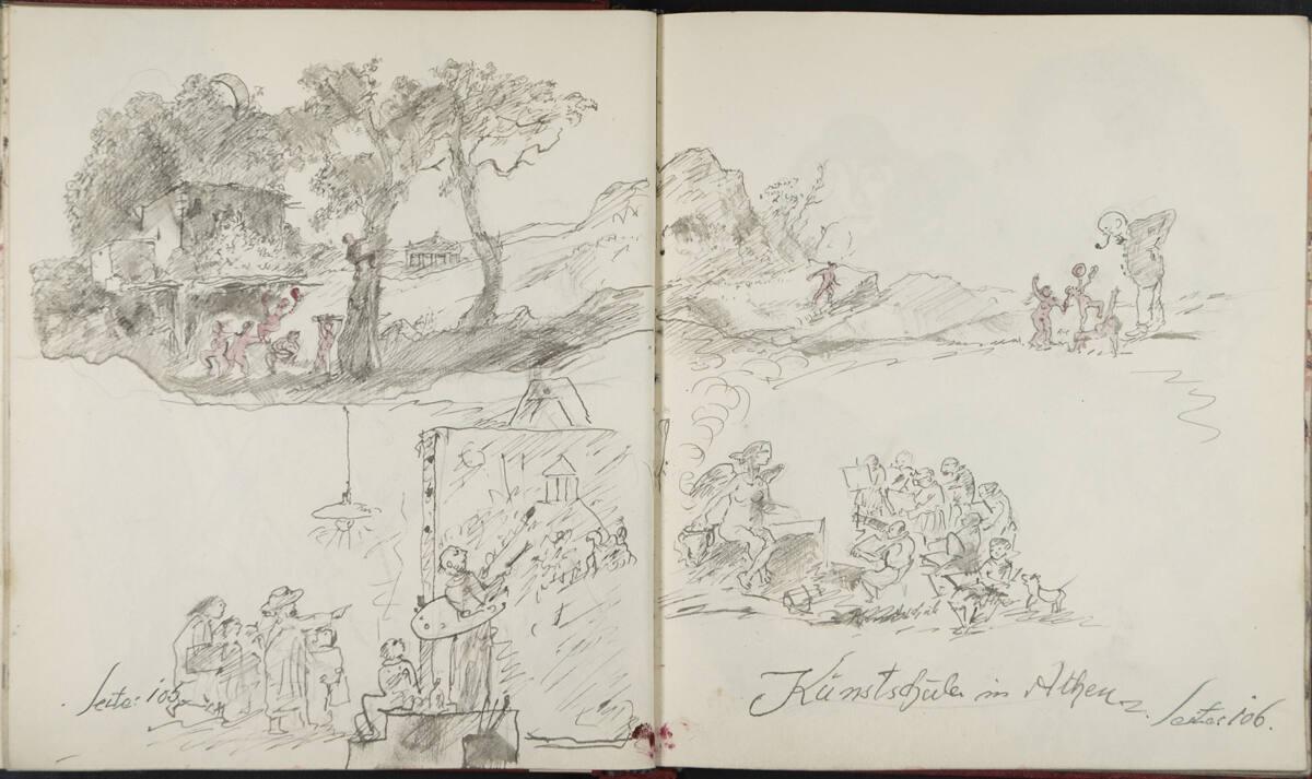 Oskar Laske, Landschaft mit spielenden Figuren in Athen; Kunstschule in Athen., Inv. Nr.: 35007…