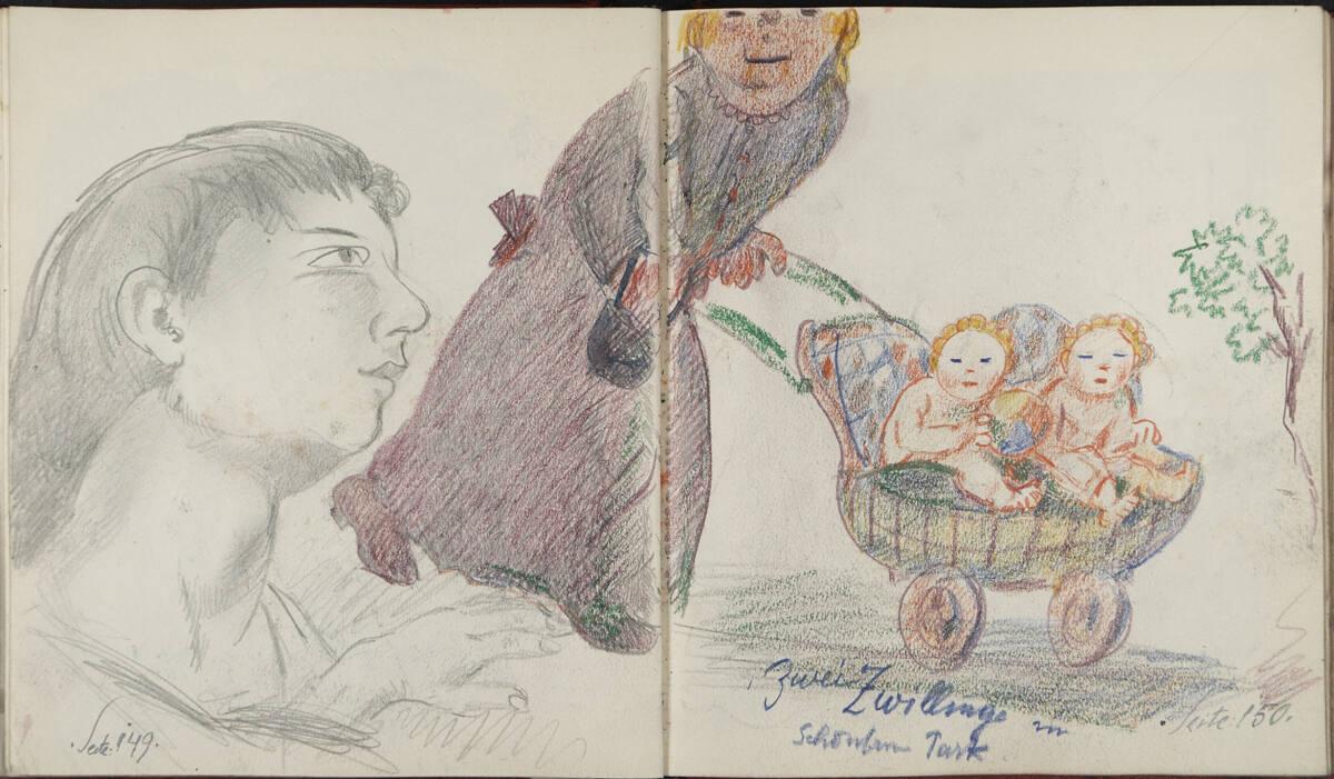 Oskar Laske, Kopfstudie eines jungen Mannes; Zwei Zwillinge im Schönborn Park., Inv. Nr.: 35007…