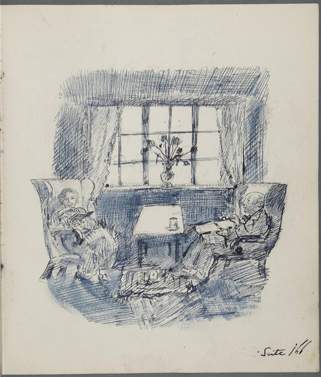 Oskar Laske, Interieur mit dem lesenden Künstler und seiner Frau in Ohrensesseln, Inv. Nr.: 350…