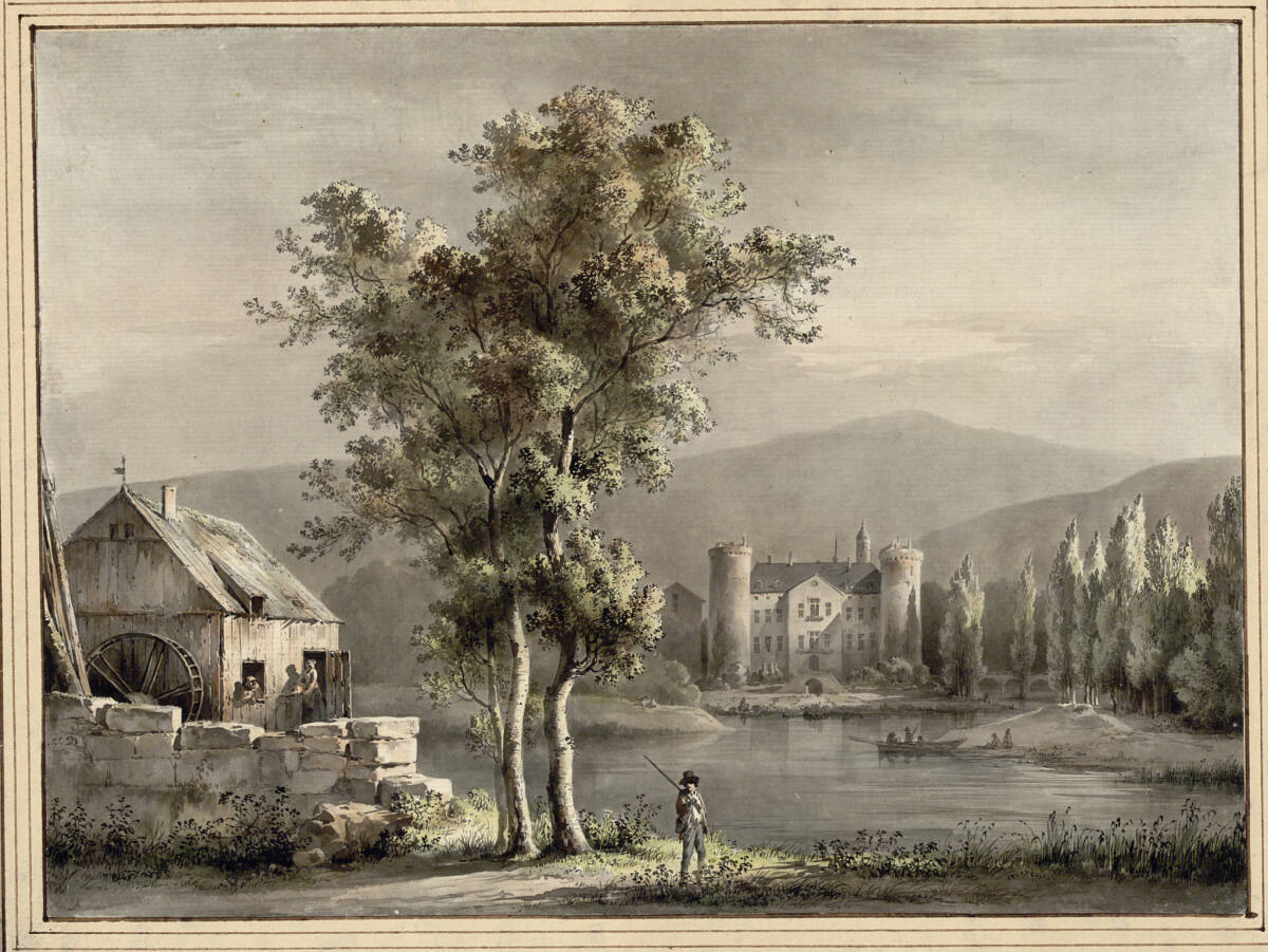 Schloß Marly mit einer Mühle im Vordergrund, Jean-Jacques de Boissieu