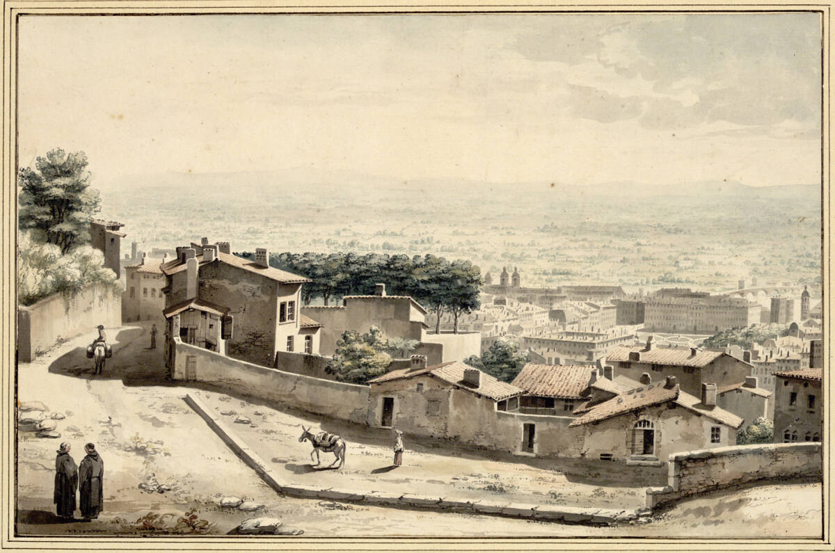 Blick auf Lyon mit dem Platz Bellecour vom Vorort Saint-Just aus gesehen, Jean-Jacques de Boissieu, c. 1760–1770