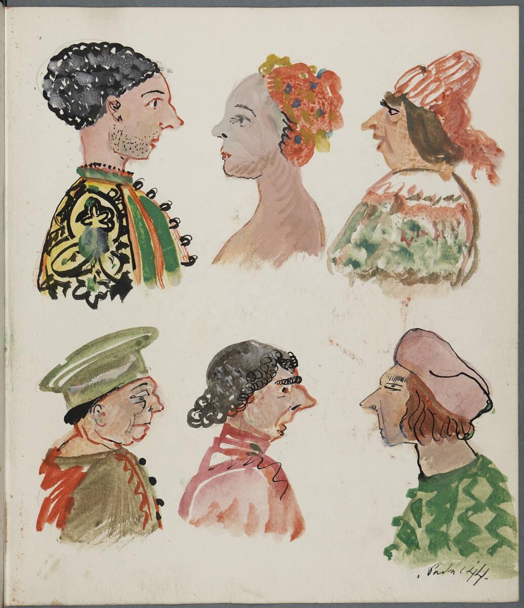 Oskar Laske, Viel Lärmen um Nichts. Illustration mitwirkender Figuren (?), Inv. Nr.: 35007/6/na…