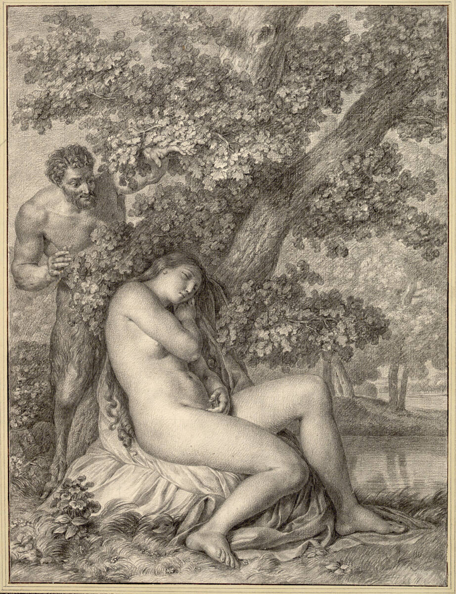 Schlafende nackte Frau von einem Satyr beobachtet, MichelHonoréBounieu