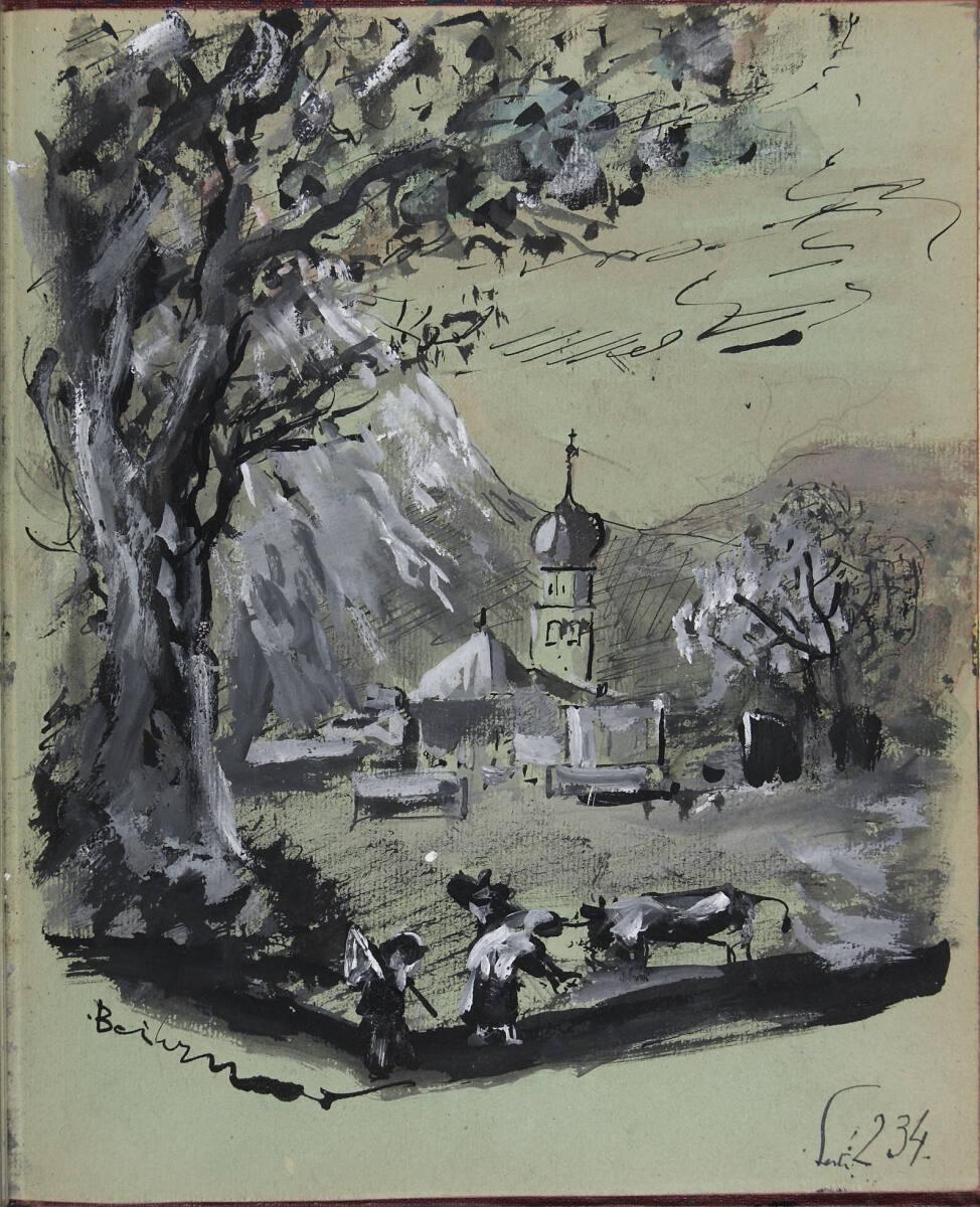 Oskar Laske, Ansicht einer kleinen Stadt mit Kirche, Inv. Nr.: 35007/10/234