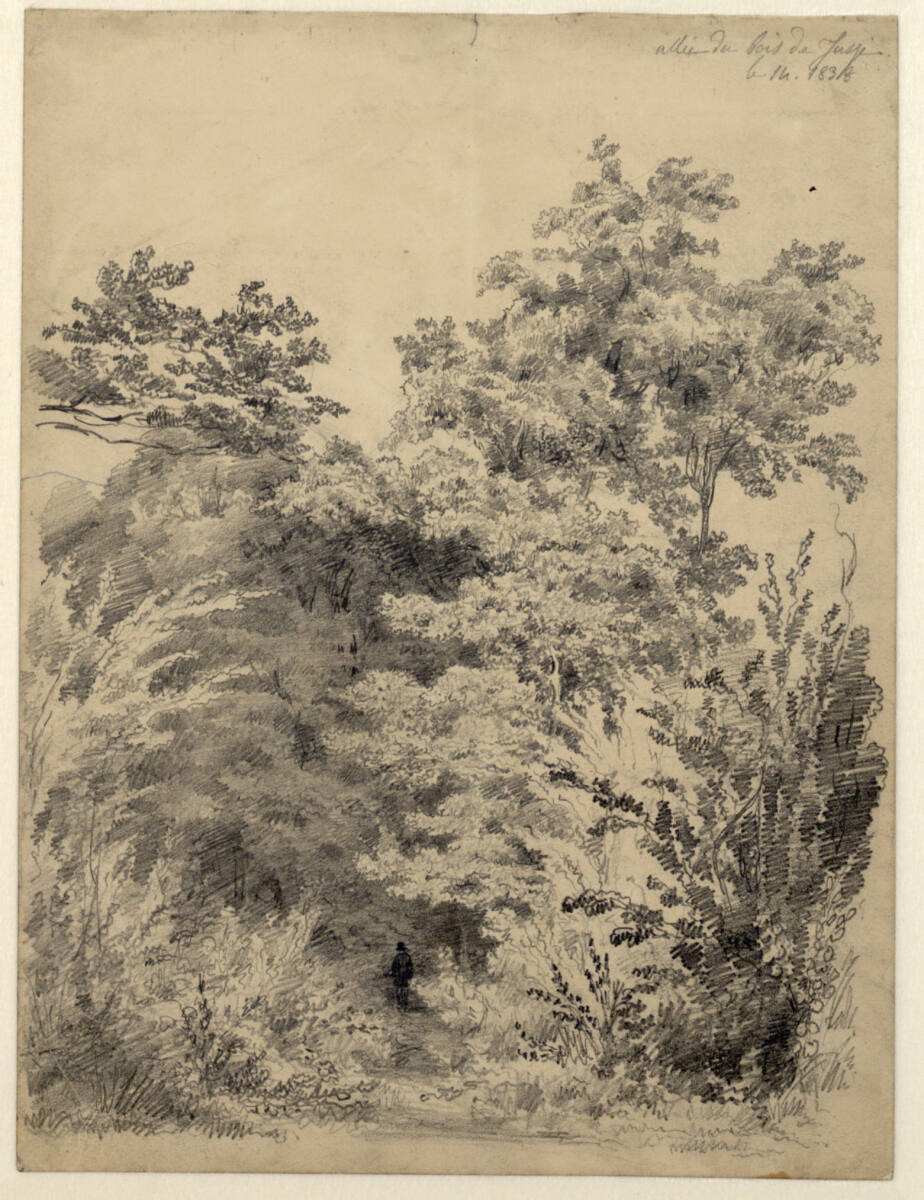 Waldweg mit Figur eines Spaziergängers, Alexandre Calame, 1838