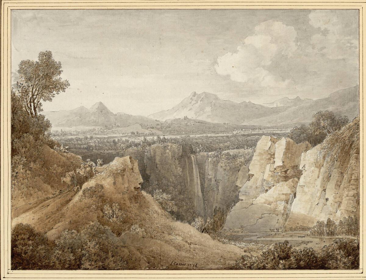 Louis-François Cassas, Ansicht aus der Landschaft des Val di Noto in Sizilien in der Nähe von S…