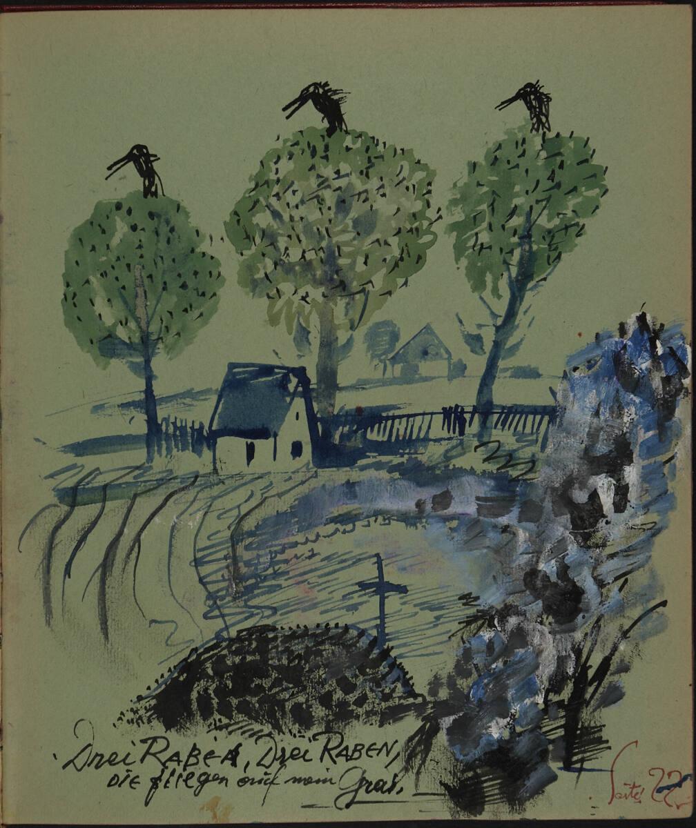 Oskar Laske, "Drei Raben, drei Raben, die fliegen auf mein Grab", Inv. Nr.: 35007/9/22