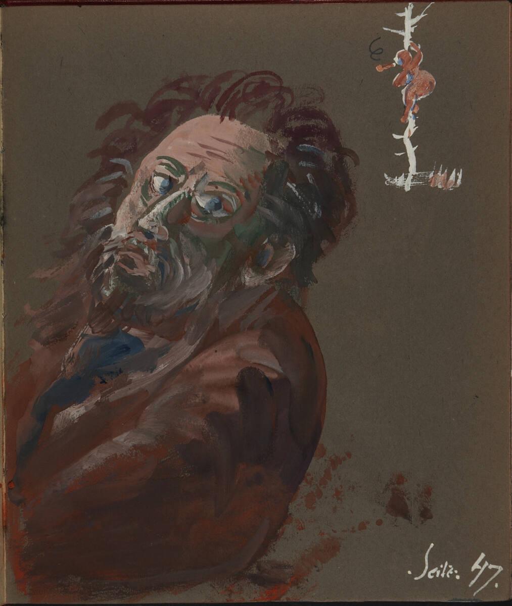 Oskar Laske, Porträt eines bärtigen Mannes; Oskar Laske auf einem Baum, Inv. Nr.: 35007/9/47
