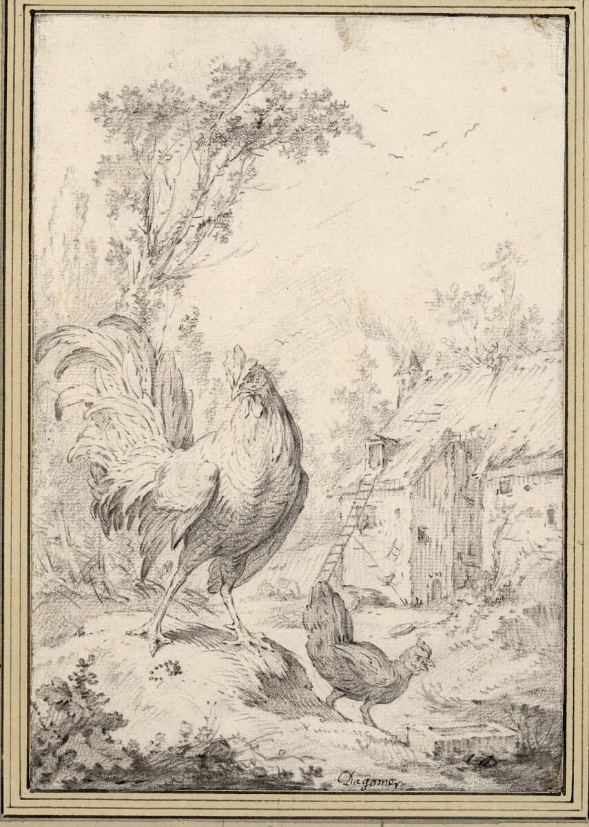 Charles Dagomer, Hahn und Henne (Sujet einer Fabel von La Fontaine ?), Inv. Nr.: 12672