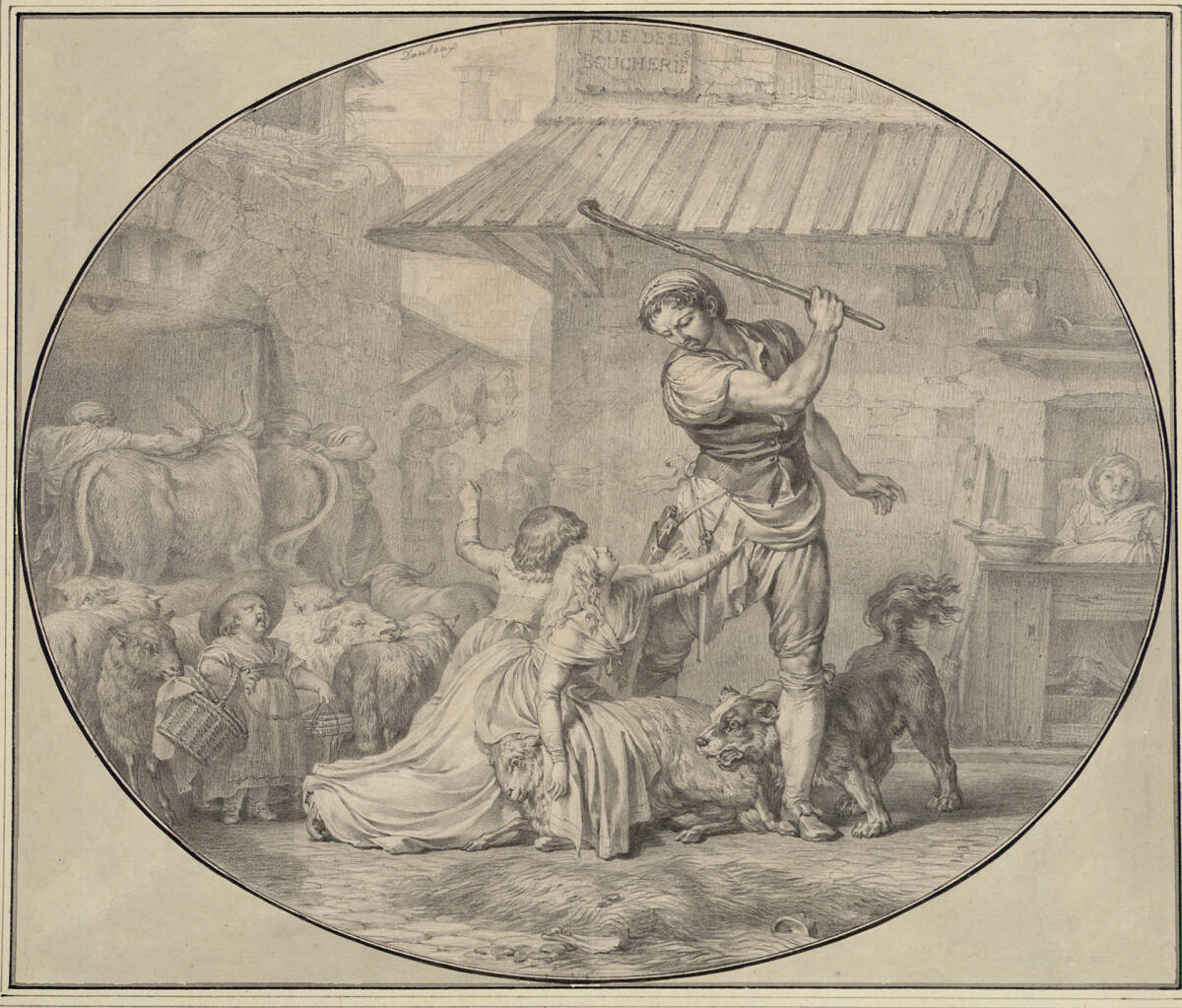 Zwei Mädchen, ein Schaf vor dem Schlächter schützend, Henri-Pierre Danloux