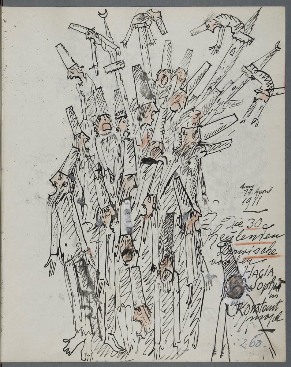 Oskar Laske, Die 30 heulenden Derwische von der HAGIA SOPHIA in Konstantinopel. Illustration, I…