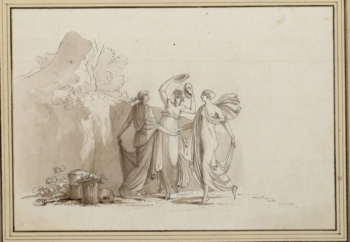 Drouet, 3 tanzende Mädchen (eine von 16 Kopien nach Wandmalereien in Herculaneum), Inv. Nr.: 12…