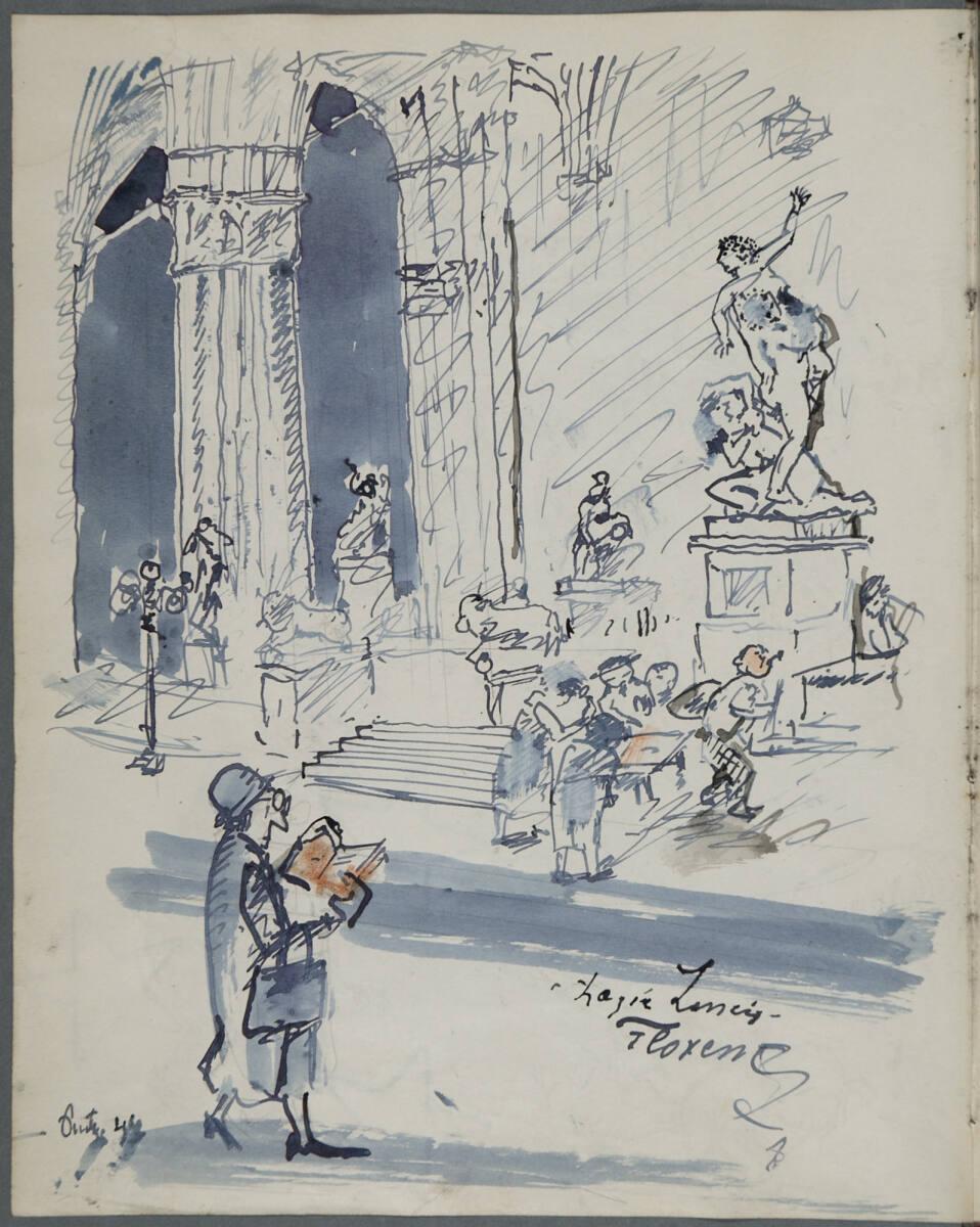 Oskar Laske, Illustration einer Szene in Florenz (Loggia dei Lanzi), Inv. Nr.: 35007/5/44