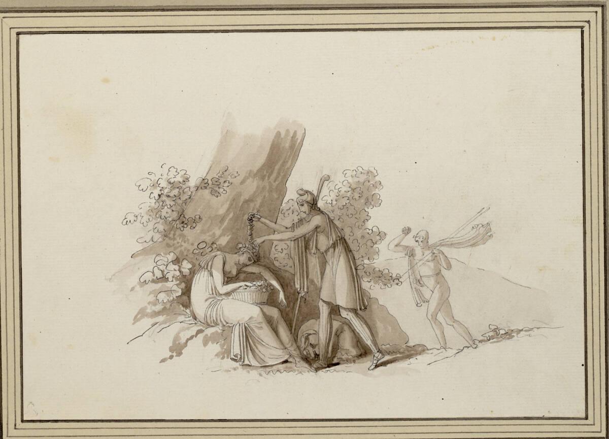 Drouet, Mädchen mit Blumen bekränzt (eine von 16 Kopien nach Wandmalereien in Herculaneum), Inv…