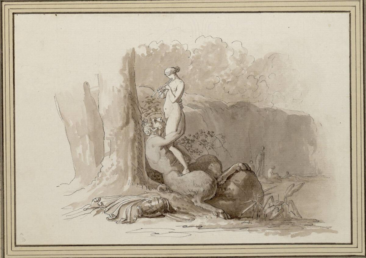 Drouet, Faun mit Flöte spielender Nymphe (eine von 16 Kopien nach Wandmalereien in Herculaneum)…