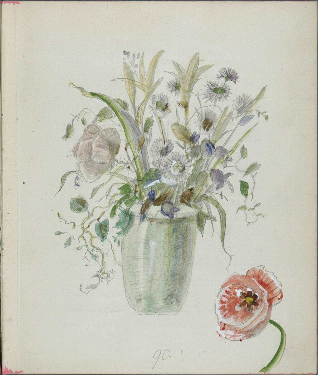 Oskar Laske, Blumenvase; Einzelstudie einer Rose (?), Inv. Nr.: 35007/3/115