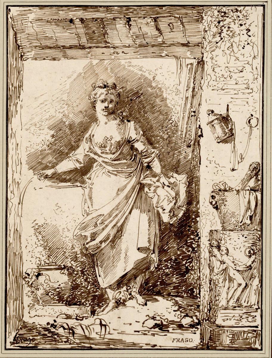 Anonym, Blick durch ein Steintor auf ein stehendes Mädchen, Inv. Nr.: 12729