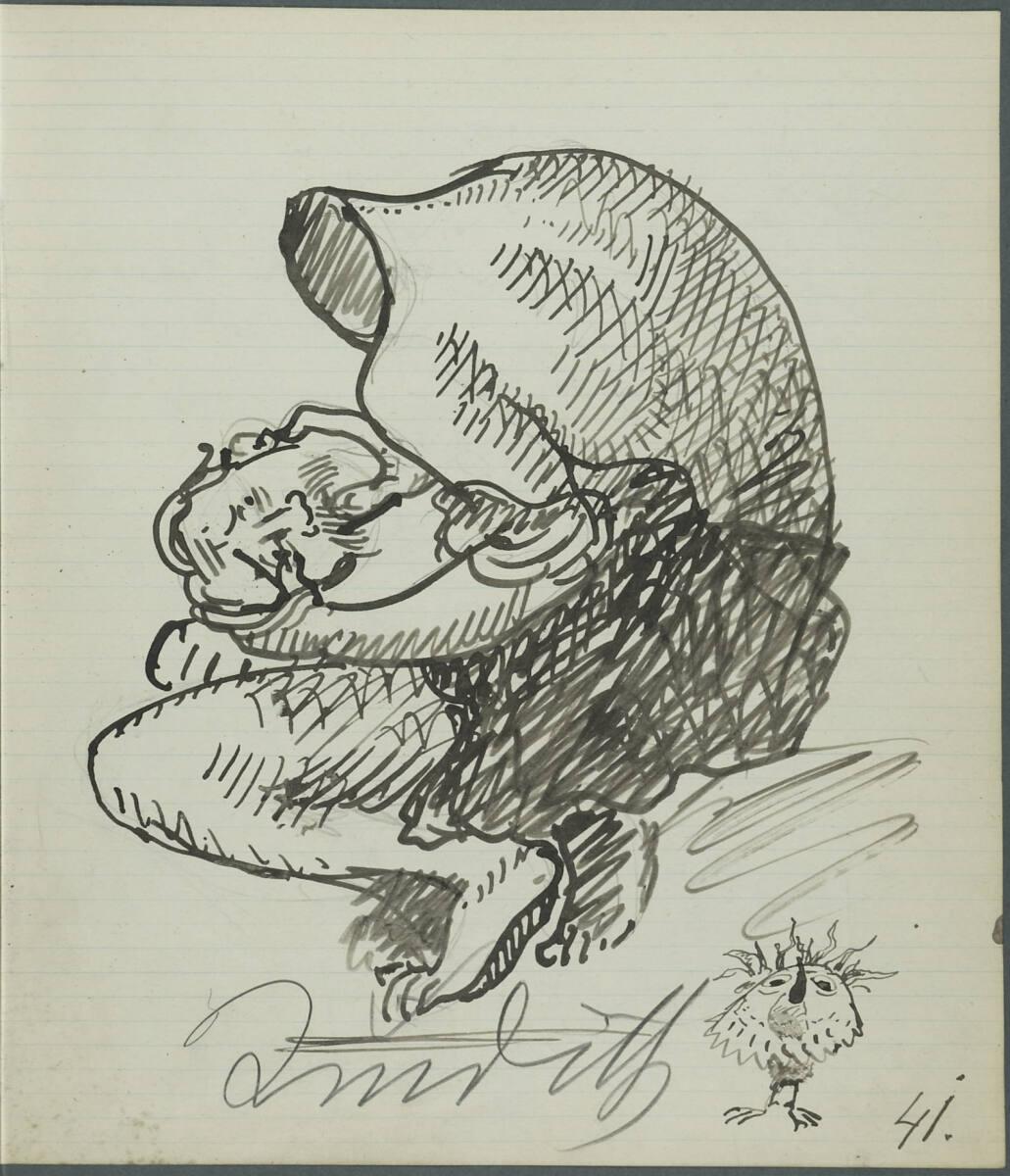 Oskar Laske, Illustration eines Hockenden, seinen abgeschlagenen Kopf haltend, Inv. Nr.: 35007/…