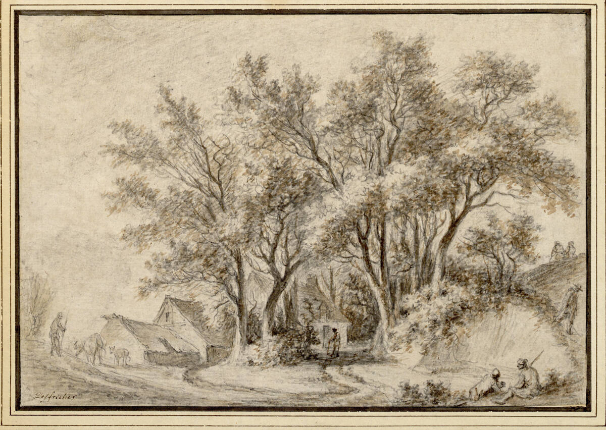 Landschaft mit Strohhütten, Aignan-Thomas Desfriches