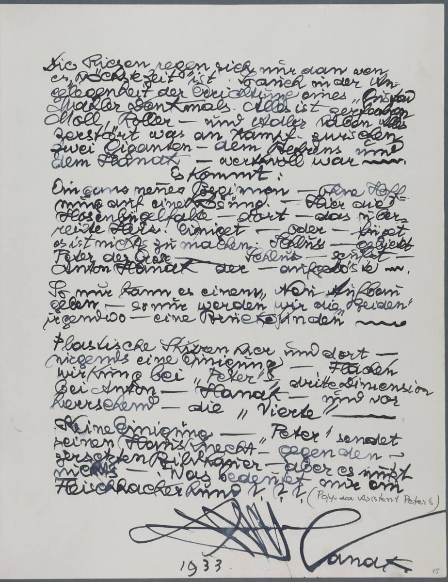 Anton Hanak, Tagebucheintrag, Inv. Nr.: 36080/4/15