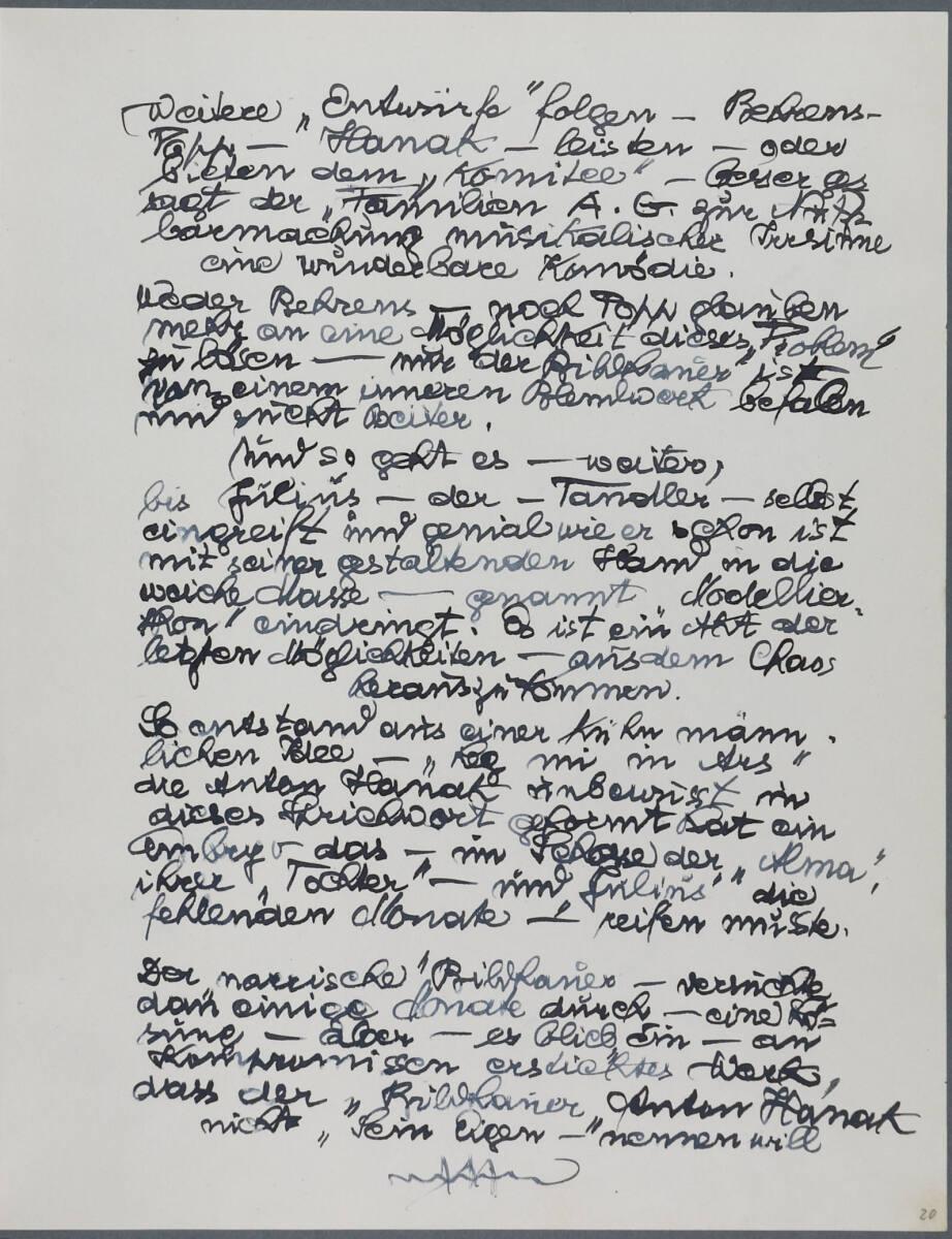 Anton Hanak, Tagebucheintrag, Inv. Nr.: 36080/4/20