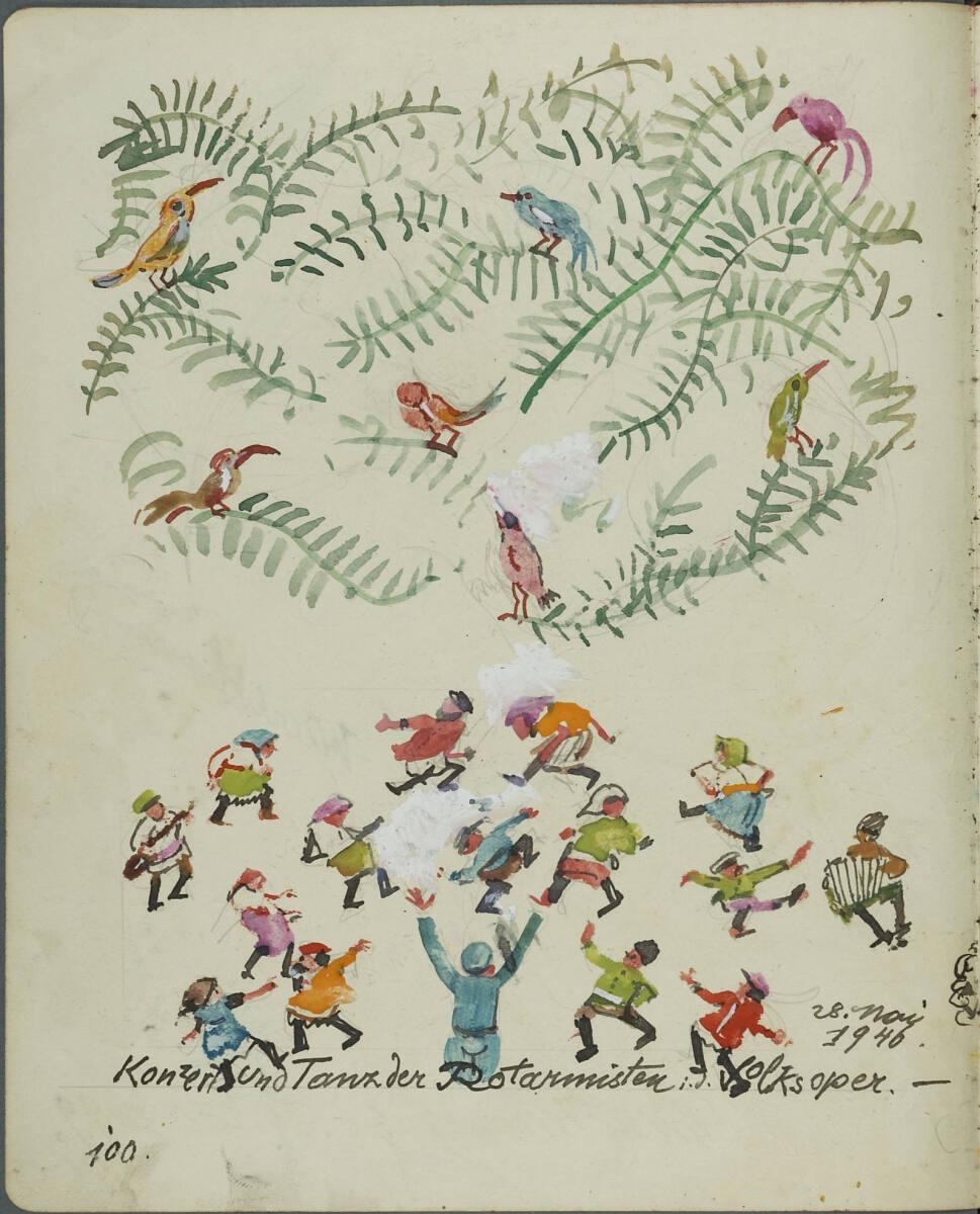 Oskar Laske, Illustration zu Konzert und Tanz der Rotarmeister in der Volksoper; Bunte Vögel au…