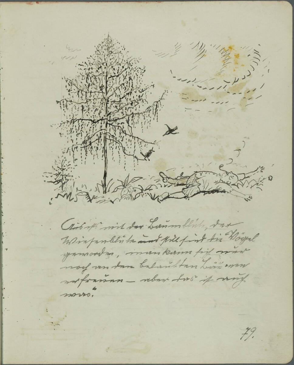 Oskar Laske, "Aus ists mit der Baumblüte, der Wiesenblüte..." Illustration des Künstlers im Gra…