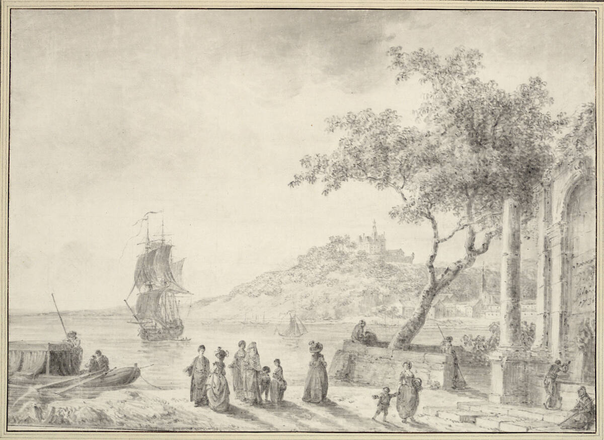 Meeresbucht mit Ruine und Schlossberg, Jean-Baptiste Hilaire