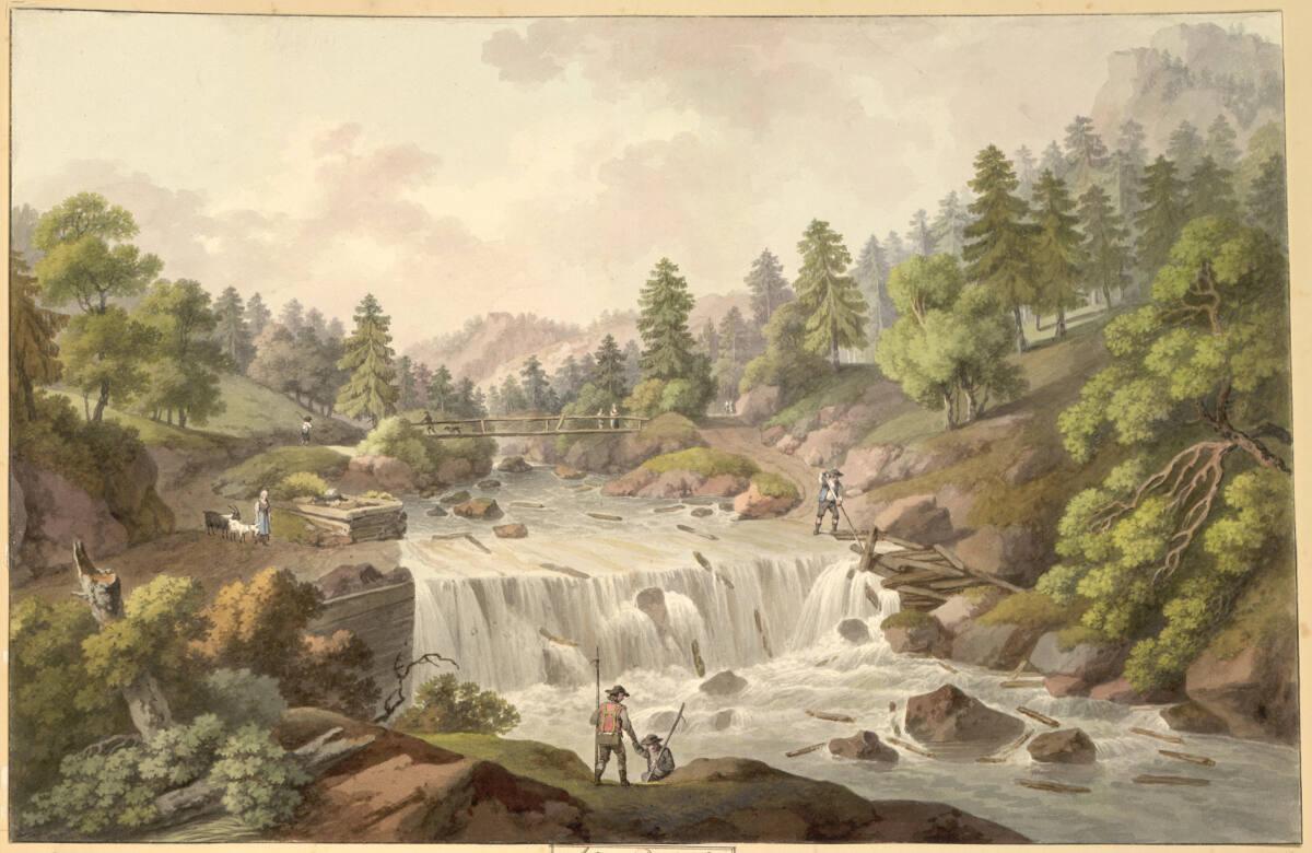Ferdinand Runk, Wasserfall und Steg bei Lambath, Inv. Nr.: 7018