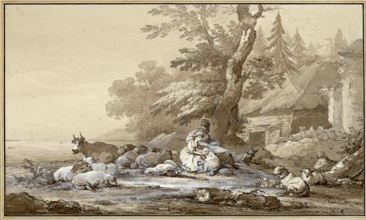 Ignace Duvivier, Landschaft mit rastenden Hirten und Herde, Inv. Nr.: 12974