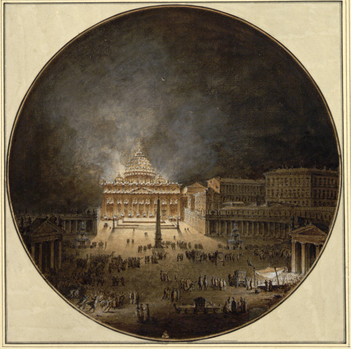 Der Petersplatz in Rom in Festbeleuchtung, Charles de Wailly, 1754–1756