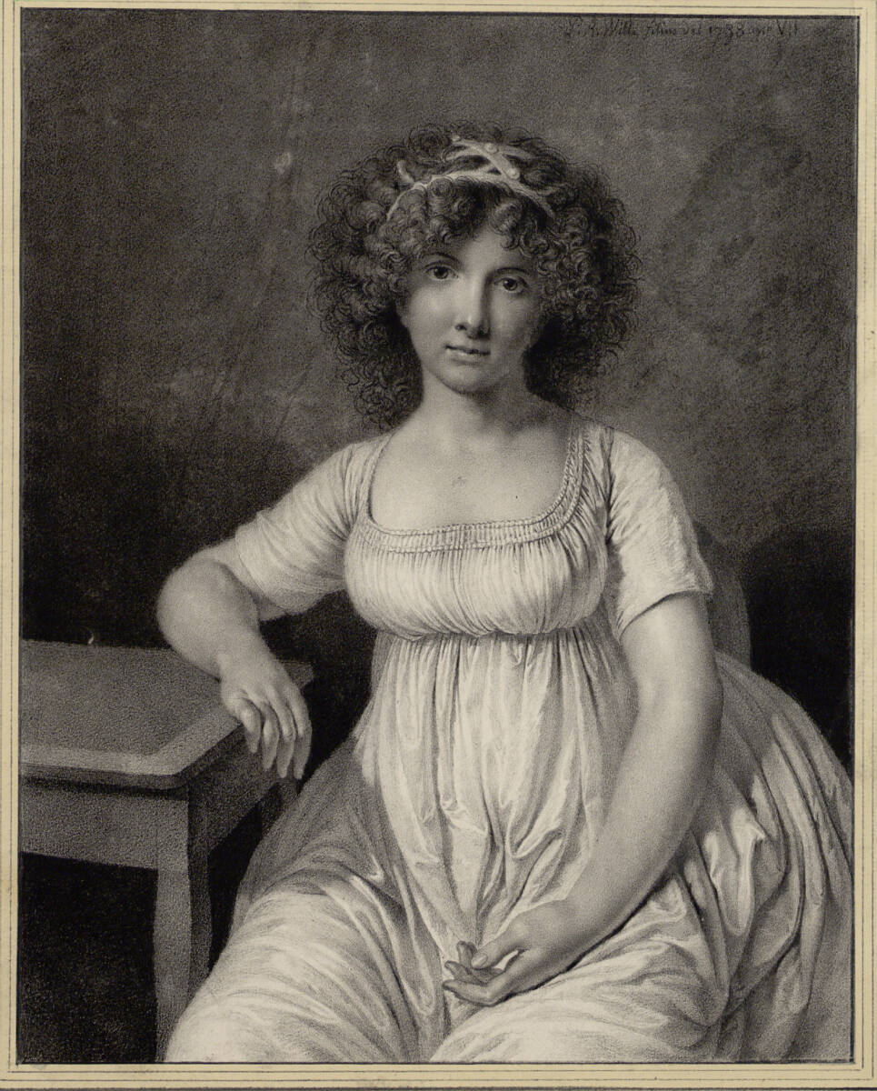 Porträt eines sitzenden Mädchens, den rechten Arm auf einen Tisch gestützt, Pierre Alexandre Wille, 1798