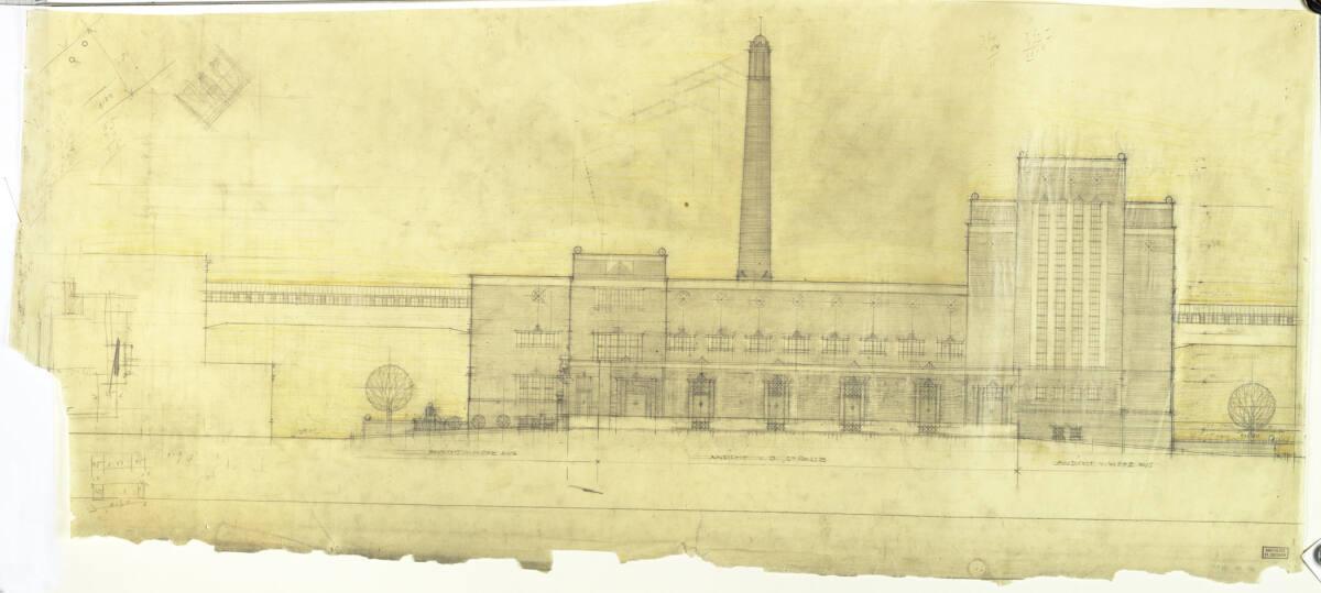 Hubert Gessner, Fassadenentwurf für die Brotfabrik in Mährisch-Ostrau, Inv. Nr.: HGA1