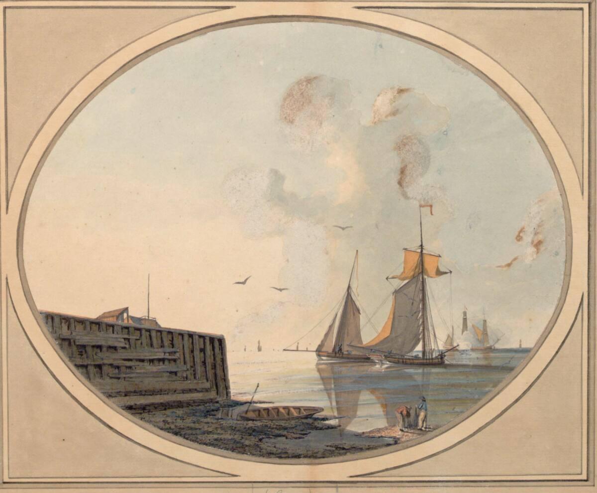 Segelschiffe ankern bei Windstille vor der Küste, Inv. Nr.: 13035