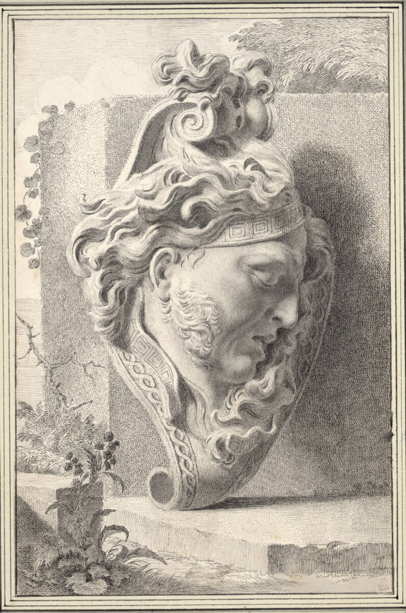 Kopfkartusche in Ruinenlandschaft, Andreas Schlüter, 1696